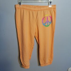 VICTORIA'S SECRET PINK XS CAPRI SWEATPANTS Rainbow Pastel PEACE Apricot Orange